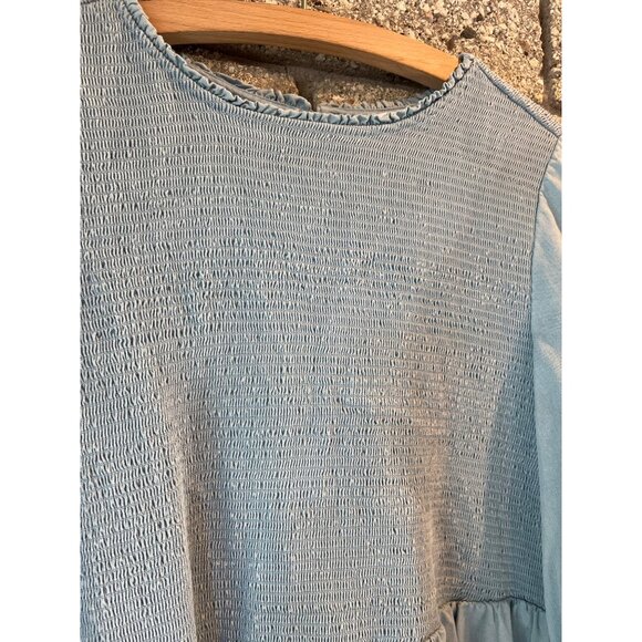 Ingrid & Isabel Womens XL Blue Smocked Long-Sleeve Midi Dress With Ruffle Hem - Picture 5 of 9